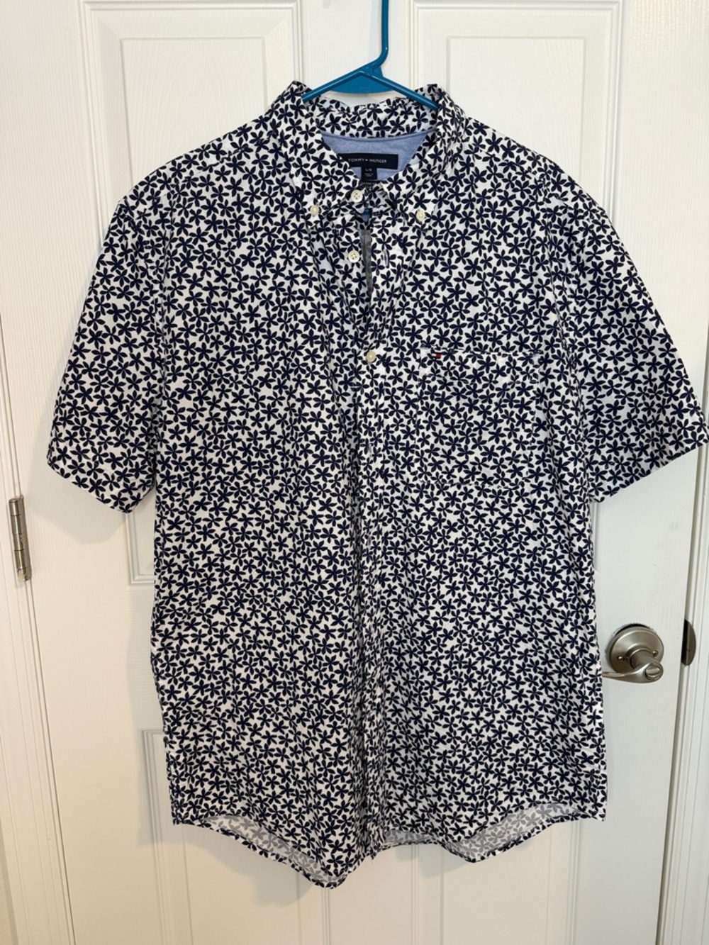 Tommy Hilfiger Floral Button Down Shirt Mens Classic Fit Short Sleeve large